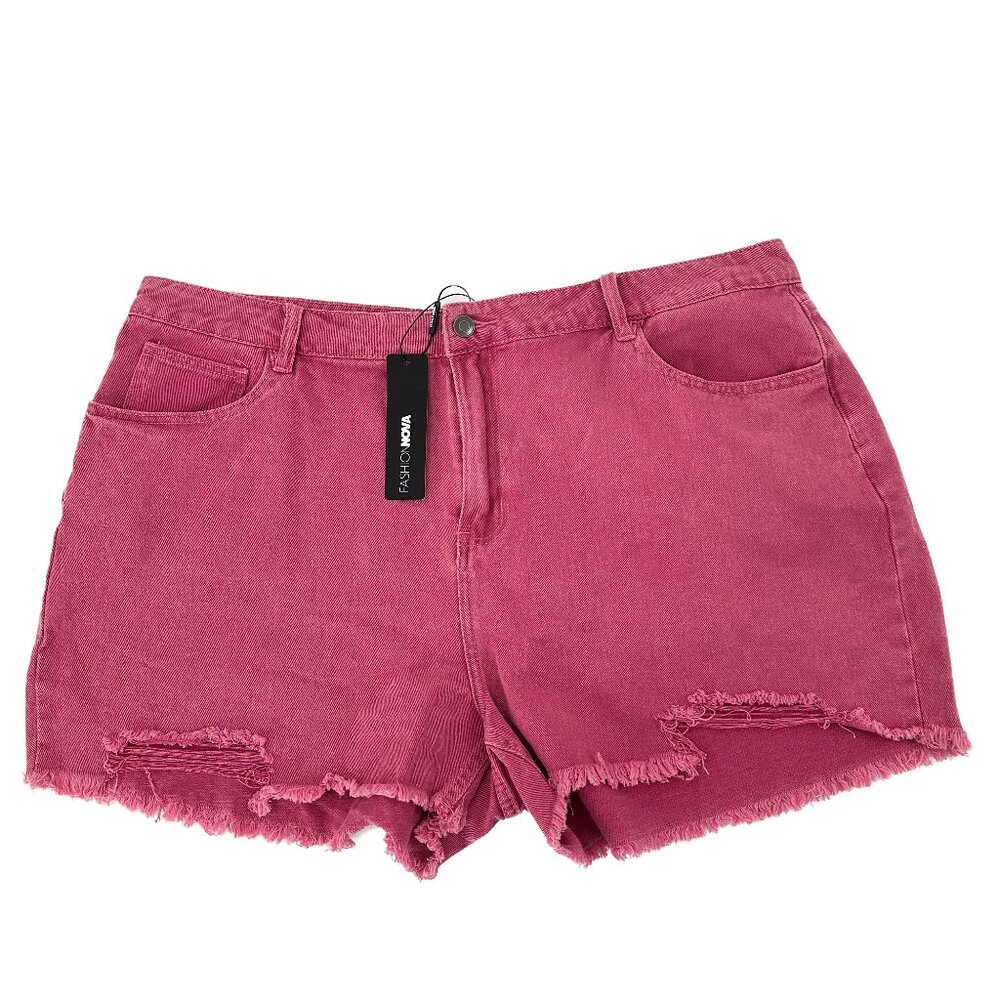 NEW Fashion Nova Cuf Off Raw Hem Women's size 18‎ Pink Denim Jean Shorts
